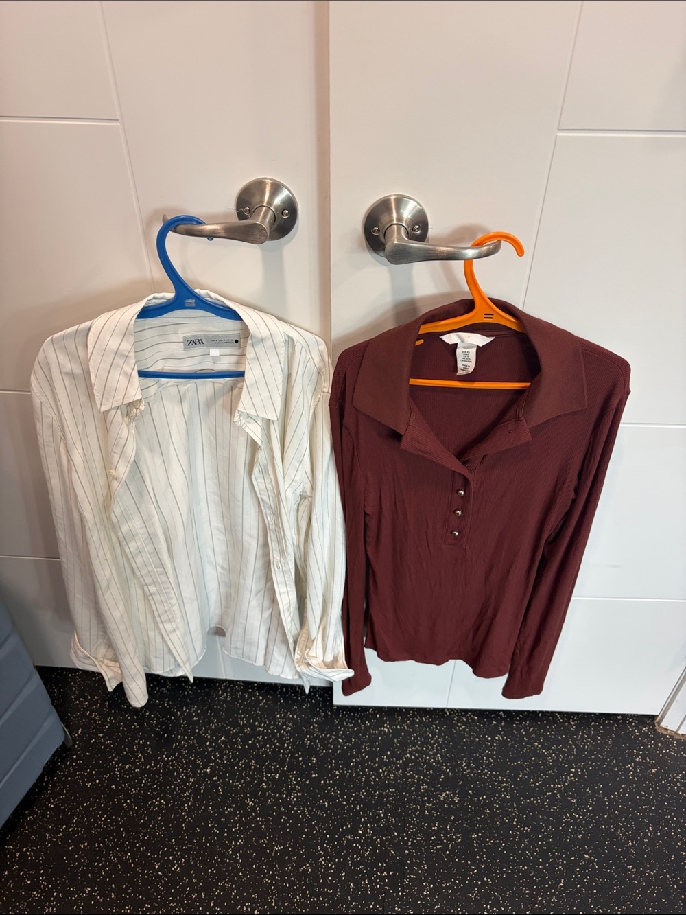 Zara White Striped Button-Down & Burgundy Long-Sleeve Henley